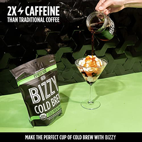 Bizzy Organic Cold Brew Coffee | Espresso Blend | Coarse Ground Coffee | Micro Sifted | Specialty Grade | 100% Arabica | Brew Bags | 4 Count | Makes 14 Cups