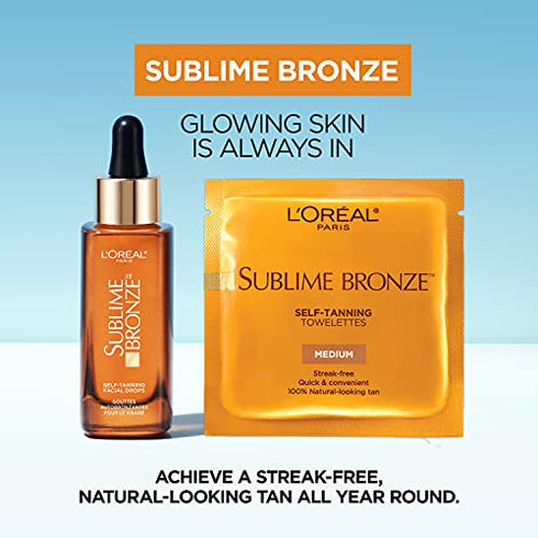 L'Oreal Paris Skincare Sublime Bronze Sunless Tanning Towelettes, Fast-Drying, Streak-Free Self-Tanner, Suitable for all Skin Types, 6 Each (Pack of 2)