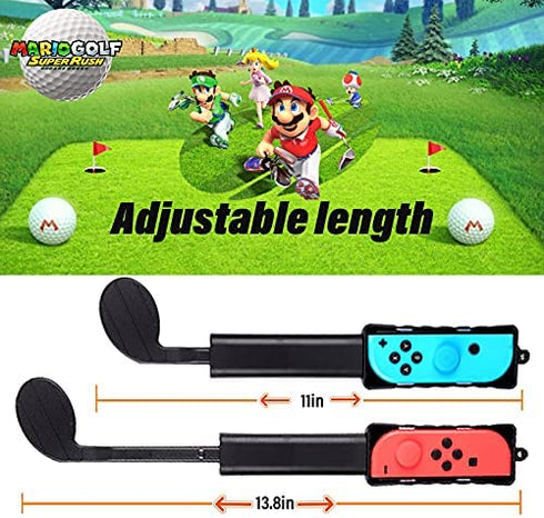 KUNSLUCK Joy-Con Golf Club for Nintendo Switch/Switch OLED, Mario Golf Games Accessories Controller Grip for Mario Golf Super Rush, Black (2 Pack)