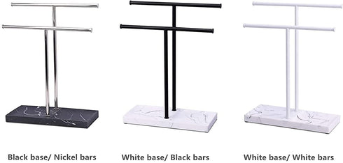 LKKL Hand Towel Holder Stand for Bathroom with Resin Base, Countertop Towel Stand for Fingertip, Washcloth, Dishcloth Holder with Soap Tray for Kitchen Washroom Vanity, Hand Towel Rack Black 12"