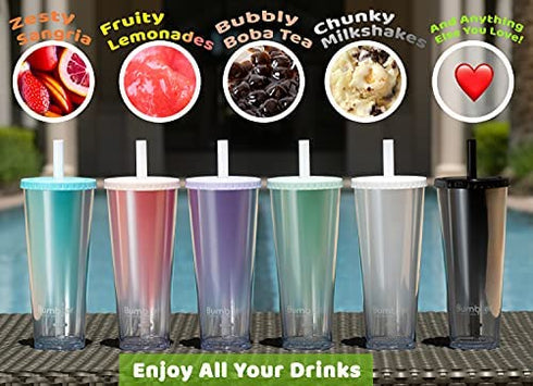 BUMBLER Original Boba Tea Tumbler - Black - SMOOTHFlow Wide Smoothie Straw & Plug - Upgraded Durability - Keeps Drinks Cold/Hot - 2x Vacuum Insulated Pearl Milk Bubble Tea Cup - 24 Oz Tumbler