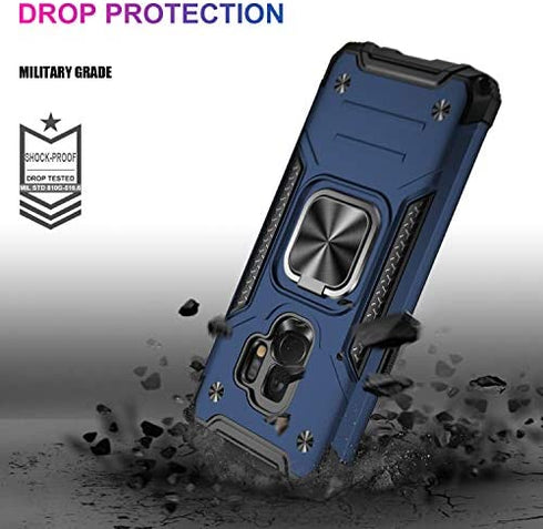 IKAZZ Galaxy S9 Case,Samsung S9 Cover Dual Layer Soft Flexible TPU and Hard PC Anti-Slip Full-Body Rugged Protective Phone Case with Magnetic Kickstand for Samsung Galaxy S9 Blue