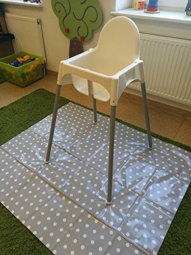 Baby Splat Mat High Chair Floor Mat Plastic Grey with White Dots Waterproof Large Stylish (Size 51"x 44")