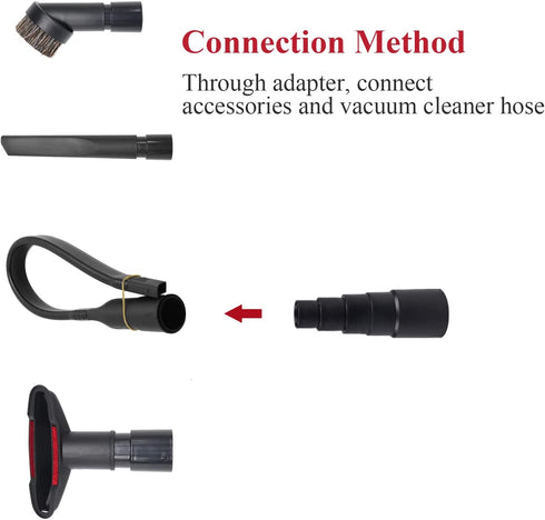 1 1/4" Vacuum Attachments & Brushes for Shop Vac Accessories Household Cleaning Kit Brush Nozzle Crevice Tool with Adapter for 1" to 2" Hose Set of 7