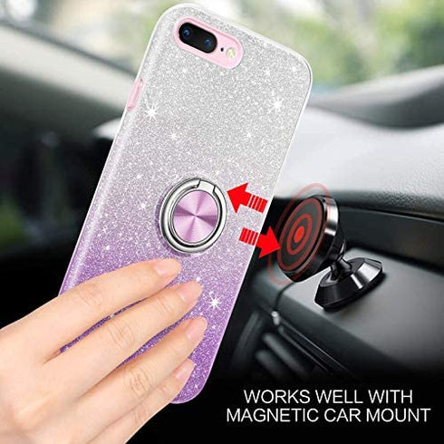 BENTOBEN iPhone 8 Plus Case, iPhone 7 Plus Case, Sparkly Glitter Slim Phone Case with 360° Ring Holder Kickstand Car Mount Supported Dual Layer Protective Cover for iPhone 8 Plus/iPhone 7 Plus, Purple