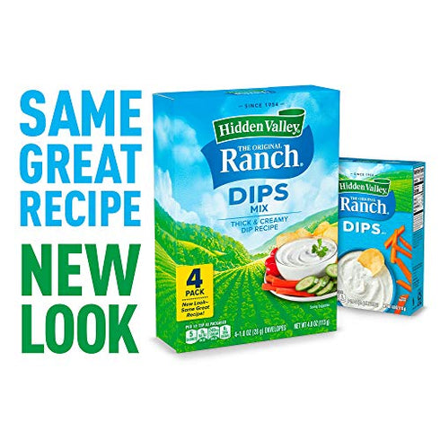Hidden Valley Original Ranch Dips Mix, Gluten Free, Keto-Friendly (Package May Vary), 1 Ounce (Pack of 4)