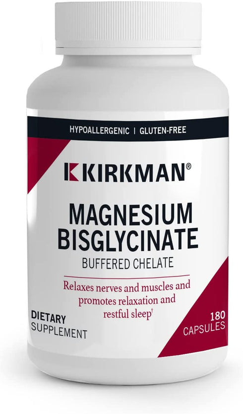 Kirkman - Magnesium Glycinate Buffered Chelate - 180 Capsules - Relaxes Nerves & Muscles - Promotes Restful Sleep - Hypoallergenic