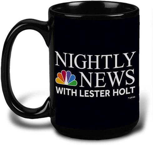 NBC Nightly News with Lester Holt Logo Ceramic Mug, Black 15 oz