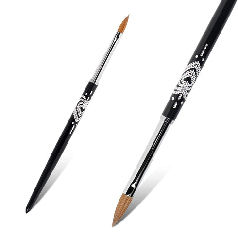 BQAN 3D Kolinsky Nail Art Brush 1Pc #6, Professional nail brushes for acrylic application, Natural Wooden Handle with Rhinestone Design