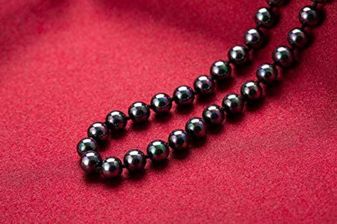 Rakumi Sterling silver 8mm Black Seashell Pearl Necklace Bracelet and Earrings Set for Women