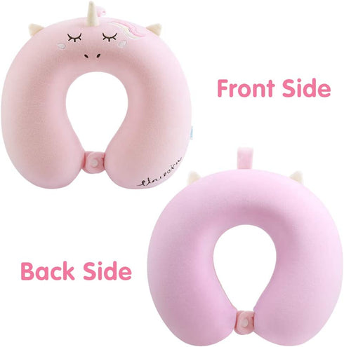 Kids Travel Neck Pillow,Unicorn Memory Foam Pillow with Snap,U-Shaped Airplane Car Flight Head Neck Support Pillow with Washable Cover for Adults Toddler,Gifts for Children,Boys,Girls (Pink)