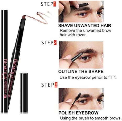 SENXILLER Eyebrow Kit Razor Pencil Brush Stencil Scissors Tweezers Grooming Kit with Mirror for Men and Women (Dark Brown Eyebrow Pencil)