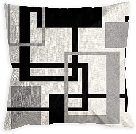 Black and White Throw Pillow Covers Silver Grey Modern Square Geometric Soft Decorative Throw pillows for Couch Bed Bedroom Sofa Set of 4 Outdoor Pillows for patio furniture 18 x 18 Inches.