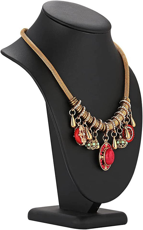 Necklace Jewelry Display Stand - Polmart Black Leatherette Tall Necklace Chain Jewelry Bust Display Holder Stand Necklace Pendant Holder Bust Stand Storage Decoration & Presentation (H:10.2")
