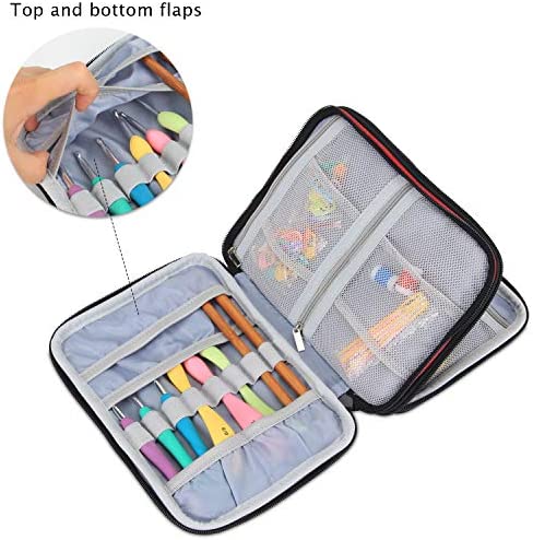 Damero Crochet Hook Case, Travel Storage Bag for Swing Crochet Hooks, Lighted Hooks, Needles(Up to 8'') and Accessories, Large, Red (No Accessories Included)
