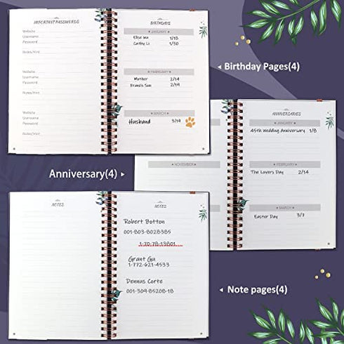 JUBTIC Hardcover Address Book with Alphabetical Tabs, Spiral Bound Address Book with Refillable Pages Medium Telephone book incl. Address, Password, Contact, Tel, Email, Important Date for Home Office