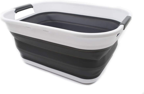 SAMMART 17.5L (4.6 Gallon) Small Collapsible/Foldable/Pop Up/Portable Washing Tub, Water Capacity 13.5L/3.5 Gallon (1, White/Grey)