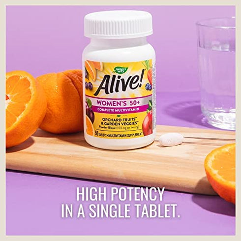 Nature’s Way Alive! Women’s 50+ Complete Multivitamin, Supports Whole Body Wellness*, Supports Cellular Energy*, B-Vitamins, Gluten-Free, 50 Tablets