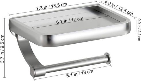 KooNiosio Toilet Paper Holder with Shelf, Anti-Rust Aluminum Toilet Roll Holder with Phone Shelf for All Mobile Phone, Wall Mounted Bathroom Tissue Holder (Silver)