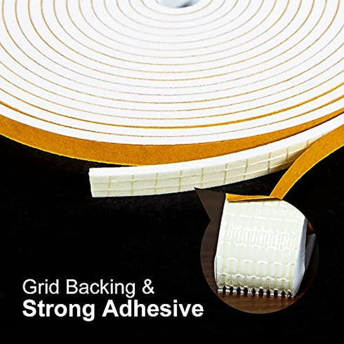 fowong White Weather Stripping 49.5 Feet, 1/4 Inch Wide X 1/8 Inch Thick, Window Seal High Density Foam Sealing Strip Adhesive Foam Gasket Tape for Door Insulation, 16.5 Ft x 3 Rolls Each