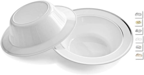 " OCCASIONS" 40 Piece Plates Pack, Heavyweight Disposable Wedding Party Plastic Bowls (6 oz Dessert Bowls, White & Silver Rim)