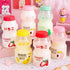 SLSNATFOUND Plastic Water Bottle Tour Drinking Bottle Yakult Shape Cute Kawaii Milk Carton Shaker Bottle for Kids/Girl/Adult Glass(480ml) (Peach)