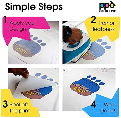 PPD Inkjet PREMIUM Iron-On White and Light Color T Shirt Transfers Paper LTR 8.5x11” Pack of 10 Sheets (PPD001-10)
