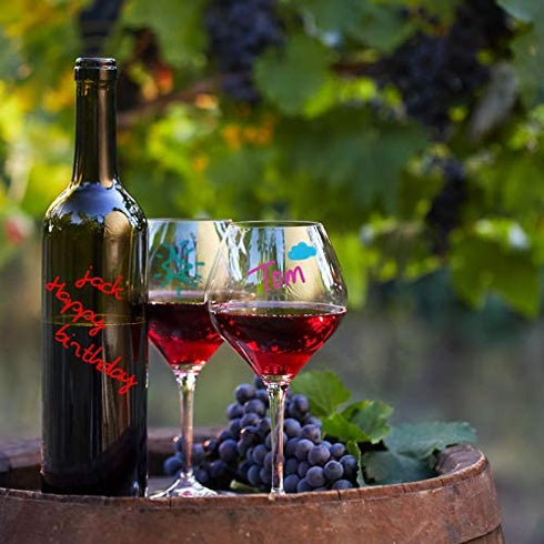 GAINWELL Wine Glass Markers – Pack of 8 Food–Safe Non-Toxic Wine Glass Marker Pens, Can also be Used on Ceramic Plates and other Glass and Dinnerware