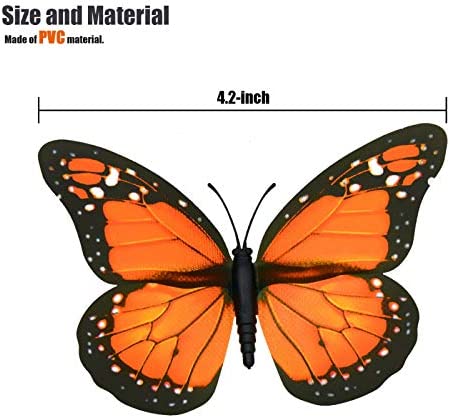 AQUEENLY Monarch Butterfly Decorations, 4.72'' Orange Premium Artificial Monarch Butterfly to Decorate for Craft, Home, Wall, Wedding, Party (12 Pcs)