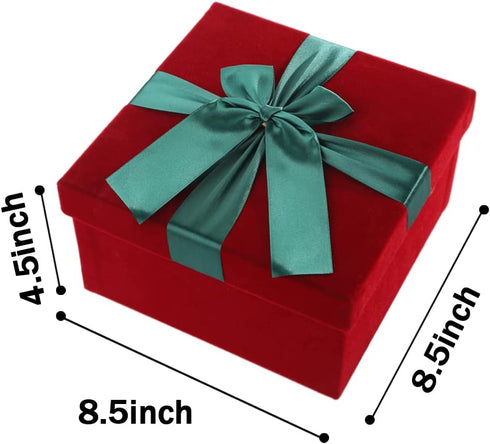 Shindel 8.5 Inch Gift Box with Fill (Solid Red) for Christmas, Square Velvet Gift Box