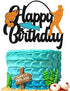 Fish Cake Topper Happy Birthday Sign Cake Decorations for Man Kids Boy Fisherman Gone Fishing Themed Birthday Party Supplies Black Glitter Decor