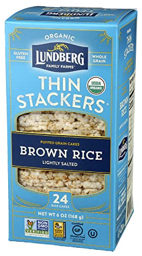 Lundberg Organic Thin Stackers, Brown Rice, Lightly Salted, 6 oz (Pack of 1), Thin Rice Cakes, Gluten-Free, Vegan, Healthy Snacks