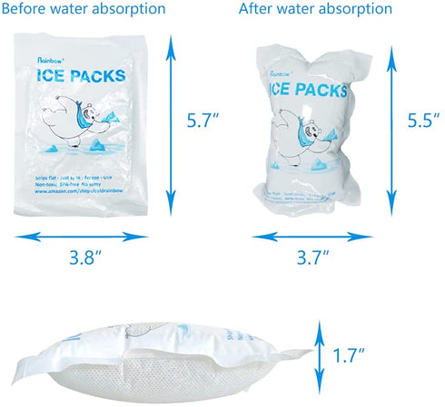 Ice Pack for Shipping Frozen Food Ice Pack for Lunch Box Bags Cooler Dry Pack Ice Cells Auto Water Absorption, Leakproof, Reusable, Transport Perishables, Long Lasting Cold Pack-25 Packs, 5.5"x 3.9"