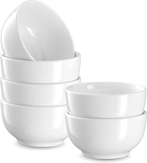 Kook Ceramic Prep & Dip Kitchen Bowls, For Ingredients, Cereal, Soup, Rice, Dessert, Microwave & Dishwasher Safe, 10 oz, White, Set of 6