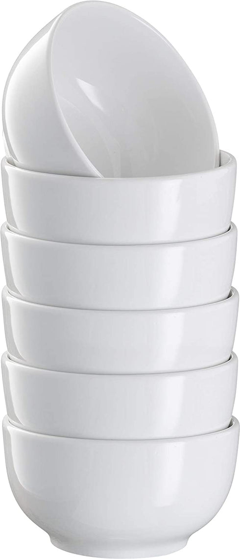 Kook Ceramic Prep & Dip Kitchen Bowls, For Ingredients, Cereal, Soup, Rice, Dessert, Microwave & Dishwasher Safe, 10 oz, White, Set of 6