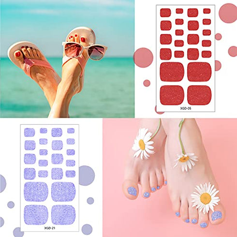 352 Pieces 16 Sheets Gradient Marble Full Toe Wraps Stickers Adhesive Toe Nail Wraps DIY Glitter Toe Nails Manicure Decals with 2 Pieces Nail Files for Women Girls Nail Art