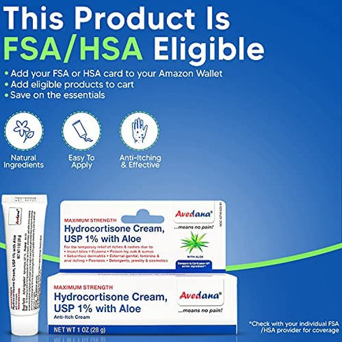 AVEDANA Hydrocortisone Cream – 1 Ounce Eczema Cream with Aloe Vera – Premium Anti Itch Cream Extra Strength – Ideal for Rashes, Itchiness, Insect Bites, Dermatitis, Detergents, Jewelry