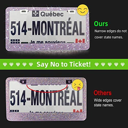 Bling License Plate Frame for Women, 1PCS Sparkly Stainless Steel License Plate Frames| Over 1200 pcs 14 Facets Bedazzled Clear Glass Diamond Rhinestone Crystals w/Free Glitter Diamond ?Colorful?