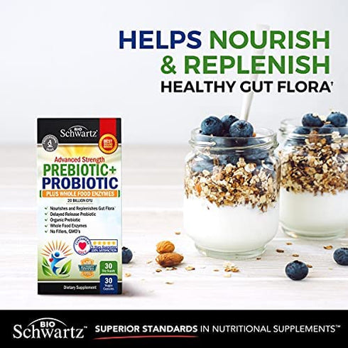 Prebiotics and Probiotic with Whole Food Enzymes for Adults Women & Men - Probiotics Lactobacillus Acidophilus - Digestive Health Capsules Shelf Stable Supplement - Non-GMO Gluten & Dairy Free - 30ct
