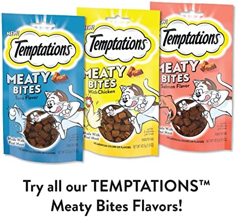 Temptations Meaty Bites, Soft and Savory Cat Treats, Salmon Flavor, 4.12 oz. Pouch
