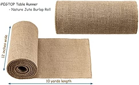 iPEGTOP Burlap Table Runner - 12 Inches x 10 Yards Extra Long - Natural Jute Fabric Roll Placemats Centerpieces with Sewn Edges for Farmhouse Country Rustic Home Decor Wedding Decorations Crafts