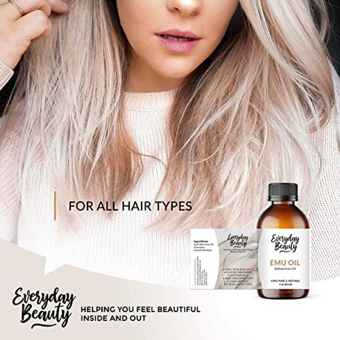 Pure Australian Emu Oil - All Natural 6X Refined for Face, Skin and Hair - Highly Effective Hydration for Sensitive Skin and Hair Growth - Perfect for Scars and Blemishes - 2oz
