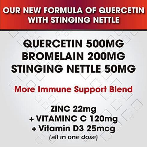 Quercetin with Vitamin C and Zinc - Quercetin 500mg - Quercetin with Bromelain - Zinc Quercetin - Stinging Nettle -120 Veggie Caps. Quercetin Supplements + Vitamin D3 (Non-GMO, Gluten-Free, Vegan)