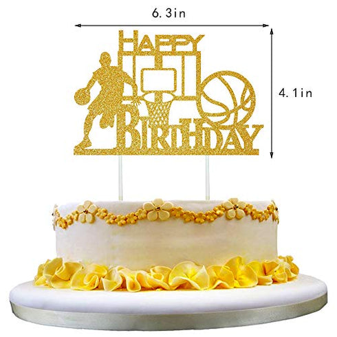 Anxdh Golden Flash Happy Birthday Cake Topper, Birthday Party Cake Decoration, Basketball Theme Cake Topper