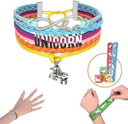 Hevout 8 pcs Unicorn Gifts for Girls Teen Necklace Bracelet Jewelry Hair Ties Backpack Slap Bracelet Stickers Keychain Coin Purse Accessories Stuff Party Favors Birthday Gifts Set for Women