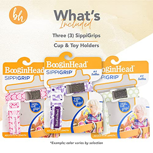 BooginHead SippiGrip Sippy Cup Strap & Baby Bottle Holder 3-Pack, Pink, Green, and Purple