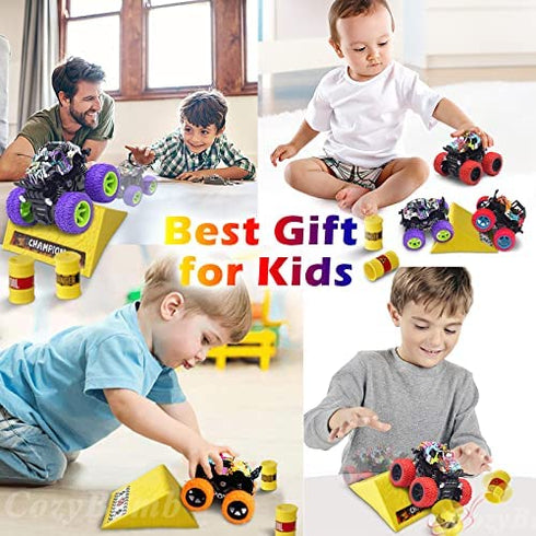 Monster Trucks Toys for Boys - Friction Powered 3-Pack Mini Push and Go Car Truck Playset for Boys Girls Toddler Aged 3 4 5 Year Old Gifts for Kids Birthday Christmas (Purple, Red, Orange, 3-Pack)