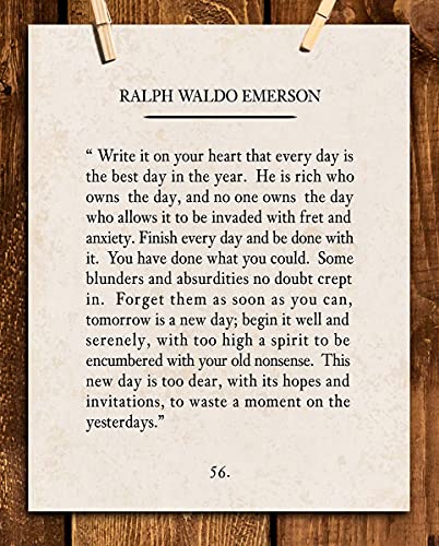 "Write It On Your Heart"- Ralph Waldo Emerson Poem Page Print- 8 x 10" Poetic Wall Art. Distressed Parchment Print-Ready To Frame. Retro Home-Office-Study-School Decor. Great Art Gift for Poetry Fans.