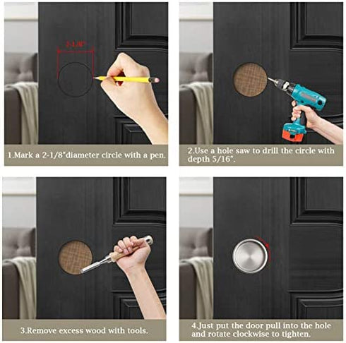 Enconker 6 Pack Closet Door Finger Pull 2-1/8”, Sliding Door Hardware Satin Nickel, Round Insert Bypass Closet Door Handle, Easy Snap-in Installation for 5/16”Depth x 2-1/8" Diameter Opening Hole