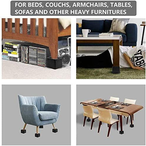 aspeike 3 or 6 INCH Bed and Furniture Risers Set of 4, Durable and Stackable Square Bed Lifts - Lifts Up to 2200 LBs (A Large Area of Groove with Anti Slip Mat) Pack of 4, Add 6" by Two Sets, Black